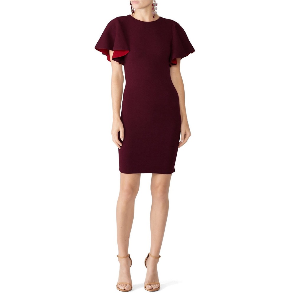 Milly Burgundy Red Flutter Sleeve Sheath Dress Size M Knit Bodycon Cocktail